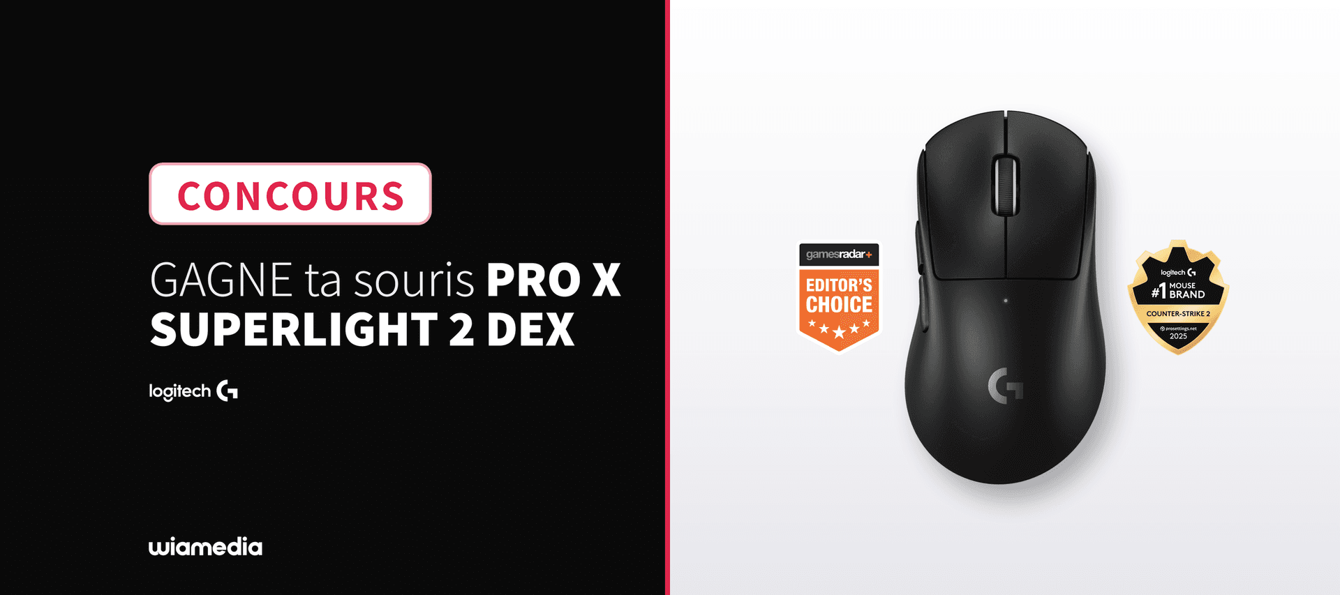 Concours Wiamedia : la souris Logitech G PRO X SUPERLIGHT 2 DEX noire à gagner